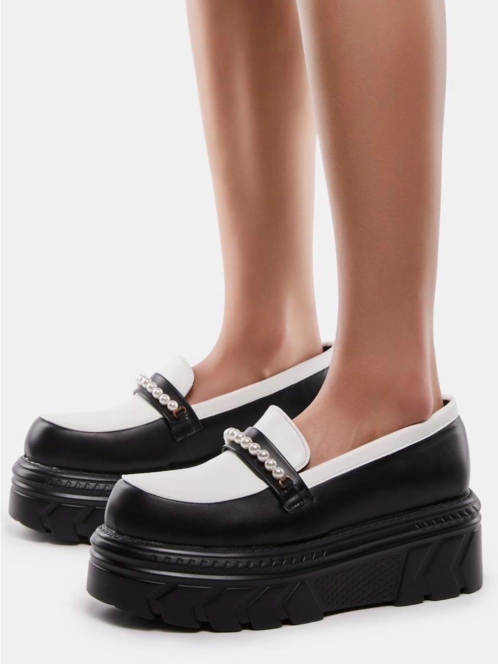 Koi Footwear Ayoko Pearl Stomper Loafers Black White Platform Shoes Womens EU 40 - Picture 1 of 8